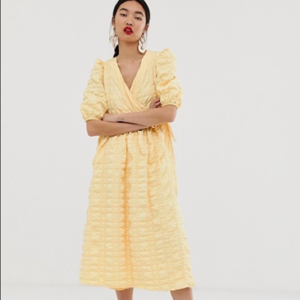 ISO Asos White Yellow Textured Dress